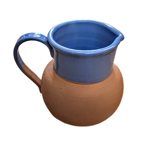 Vintage 6" Himark Terra-Cotta Pitcher Top & Interior Blue Glazed Italy - Picture 6 of 10